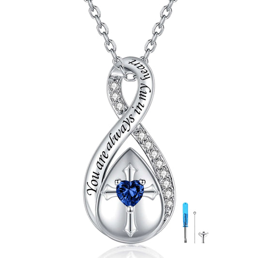 Sterling Sapphire Infinity Urn Pendant - Memorial Ash Necklace for Women