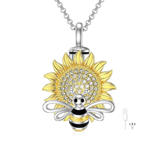 Bee and Sunflower Sterling Silver Cremation Necklace